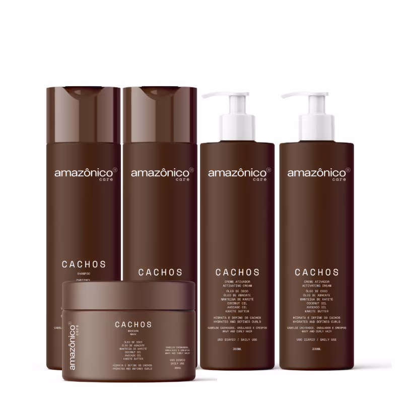 Kit Cachos - Shampoo + Máscara + Condicionador + 2 Creme ativador de Cachos| Amazônico Care
