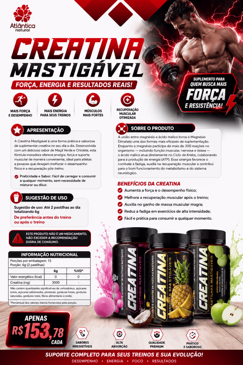 CREATINA MASTIGÁVEL MAÇÃ VERDE