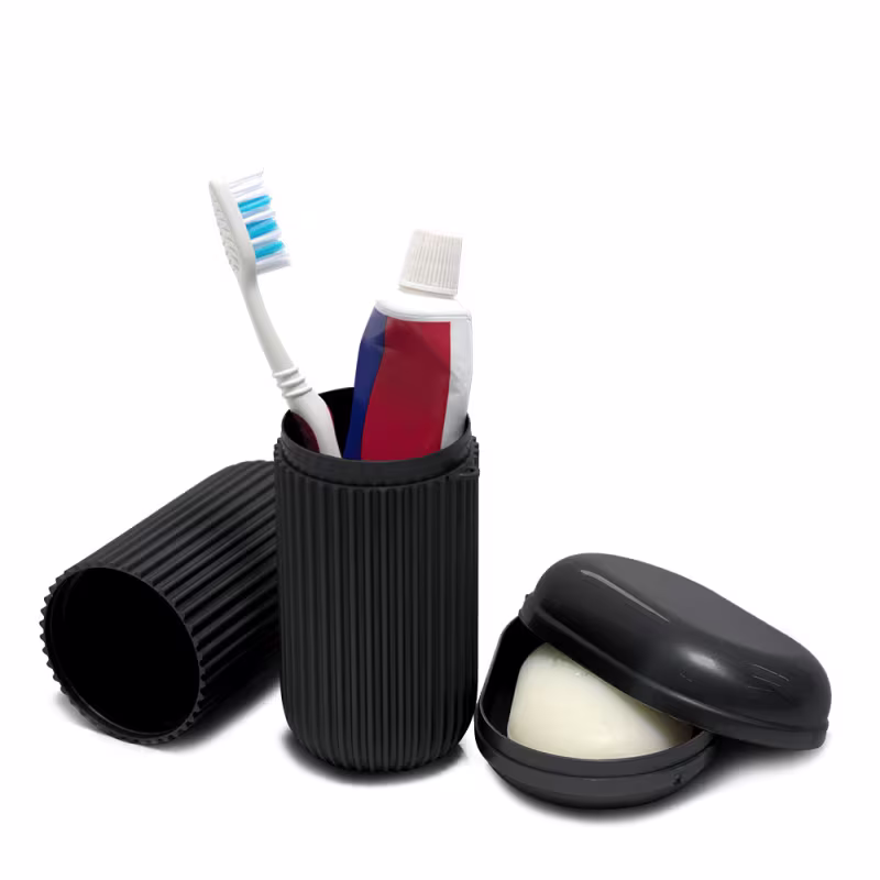 Kit de Higiene Porta Escova + Saboneteira Preto - Santa Clara