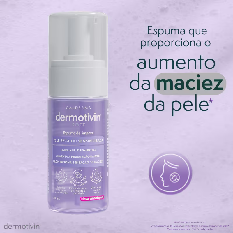 Dermotivin Soft Soft Pele Seca ou Sensibilizada - Espuma de Limpeza Facial 130ml