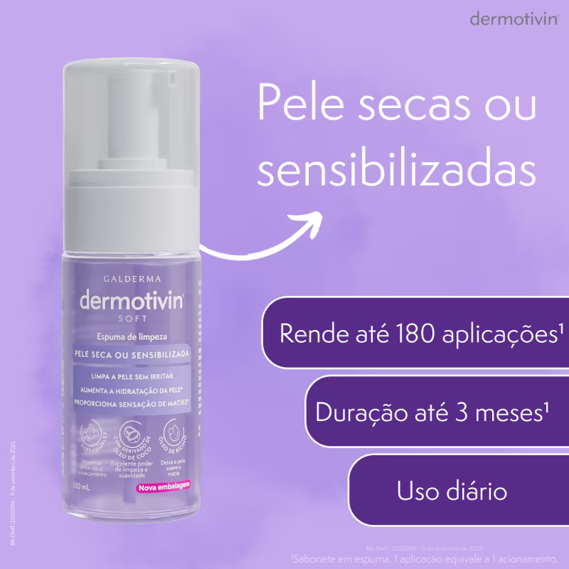 Dermotivin Soft Soft Pele Seca ou Sensibilizada - Espuma de Limpeza Facial 130ml