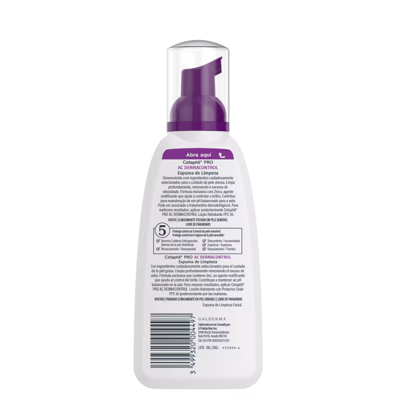 Cetaphil Pro AC Dermocontrol Pele Oleosa - Espuma de Limpeza Facial 236ml