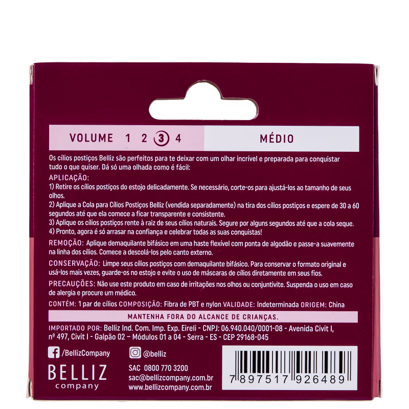 Belliz 3D Volume 3 Médio 207 - Cílios Postiços