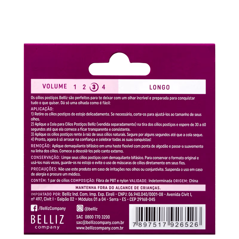 Belliz 3D Volume 3 Longo 211 - Cílios Postiços