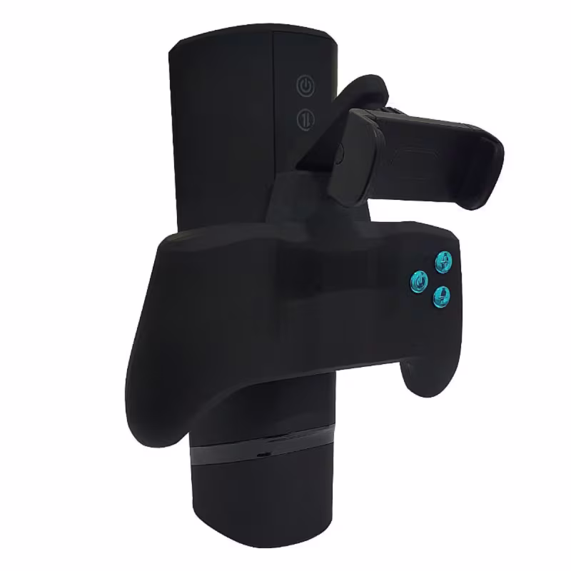 Masturbador Masculino Joystick Vai e Vem Vibração Suporte Celular 21,6cm x 9,1cm Recarregável Preto