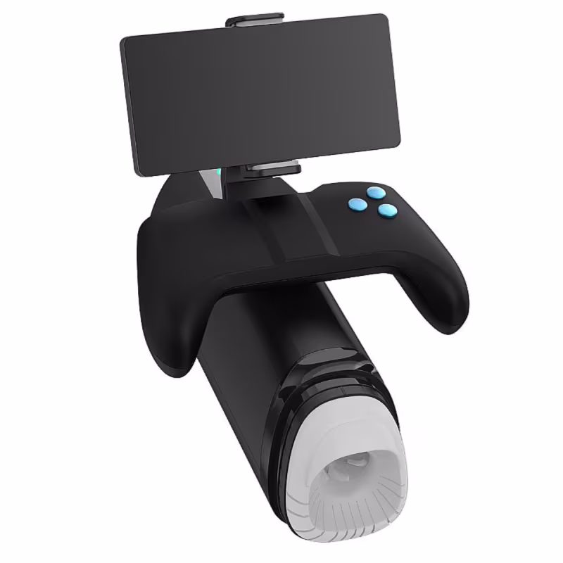 Masturbador Masculino Joystick Vai e Vem Vibração Suporte Celular 21,6cm x 9,1cm Recarregável Preto