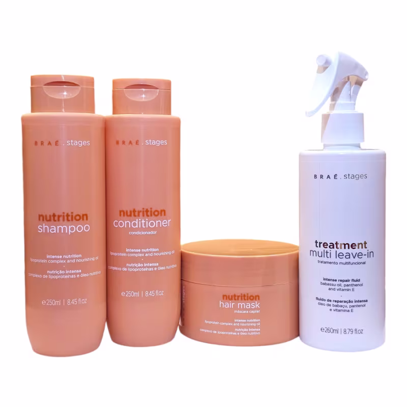Braé Stages Nutrition - Shampoo 250ml + Condicionador 250ml + Máscara 200ml + Multi Leave-in 260ml