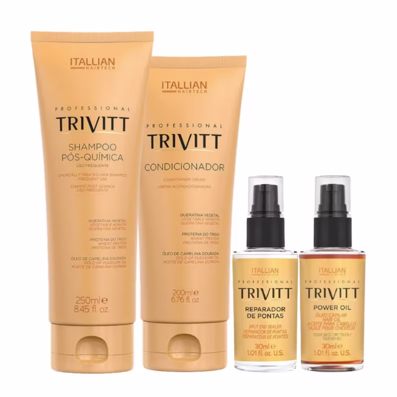 Trivitt Pós-Química Kit Profissional Cabelos Tratados + Reparação e Brilho (4 Produtos)