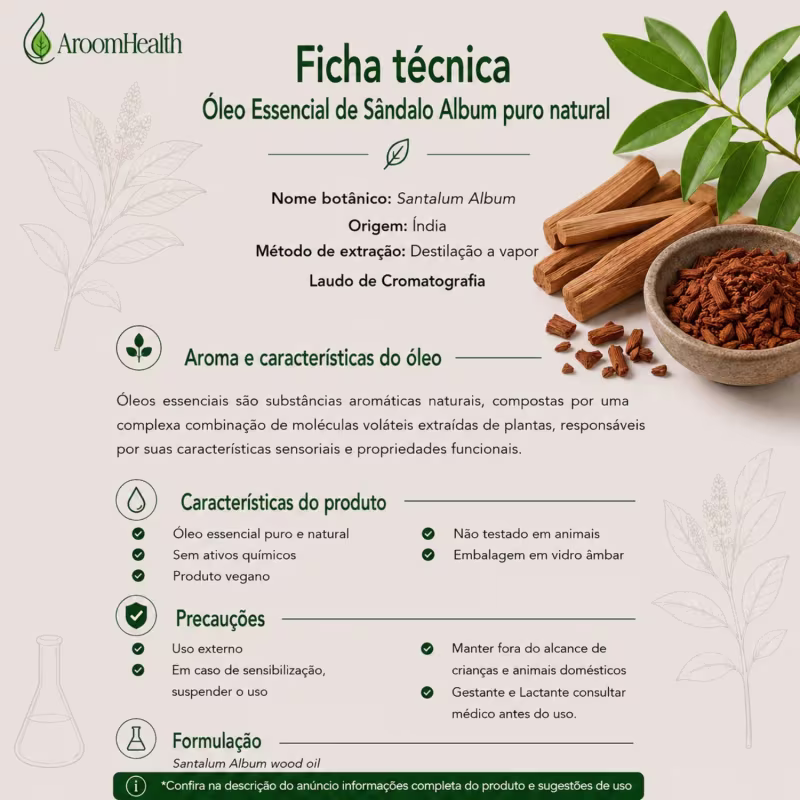 Óleo Essencial Puro Natural de Sândalo Album 5 ml
