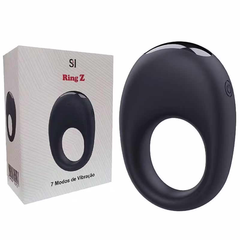 Anel Peniano Ring Z 7 Vibrações Silicone Flexível 8cm x 5,4cm Recarregável Prolonga Ereção