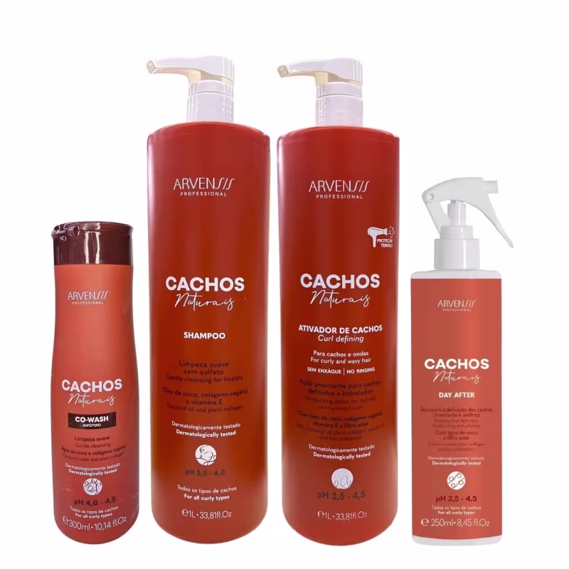 Kit Arvensis Professional Cachos Naturais - Shampoo 1L + Ativador De Cachos 1L + Co-Wash 300ml + Day After 250ml