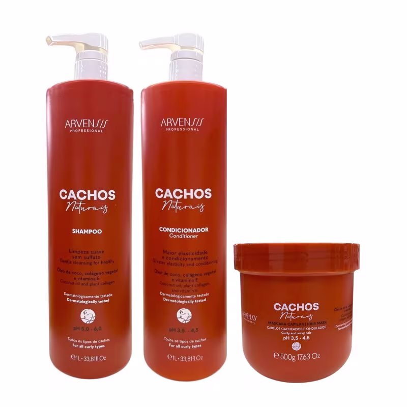 Kit Arvensis Professional Cachos Naturais - Shampoo 1L + Condicionador 1L + Máscara 500g