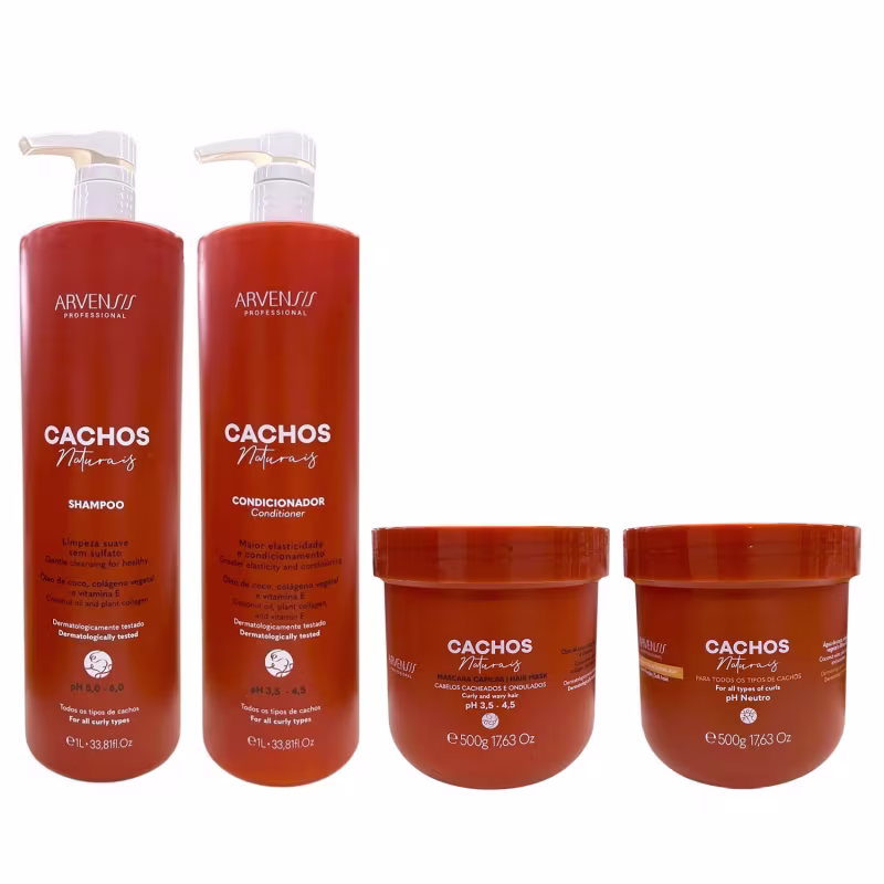 Kit Arvensis Professional Cachos Naturais - Shampoo 1L + Condicionador 1L + Máscara 500g + Geleia 500g