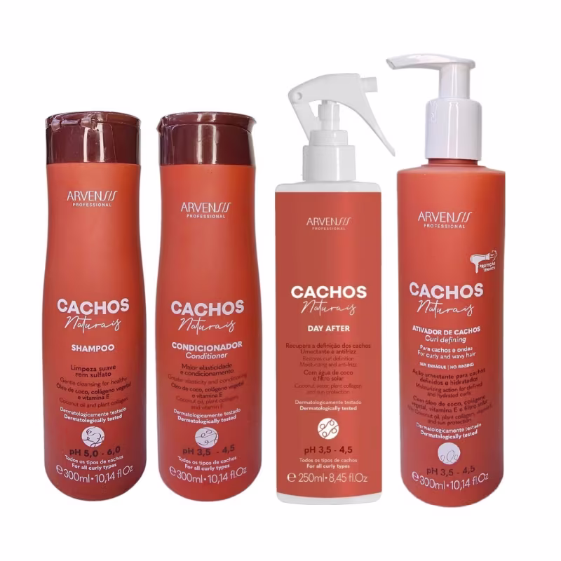 Kit Arvensis Professional Cachos Naturais - Shampoo 300ml + Condicionador 300ml + Ativador De Cachos 300ml + Day After 250ml