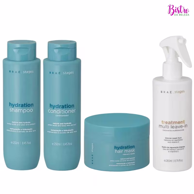 Kit Braé Stages Hydration - Shampoo 250ml + Condicionador 250ml + Máscara 200g + Treatment Multi Leave-In 260ml