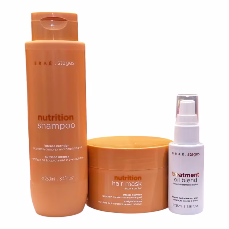 Kit Braé Stages Nutrition - Shampoo 250ml + Máscara 200g + Óleo 35ml