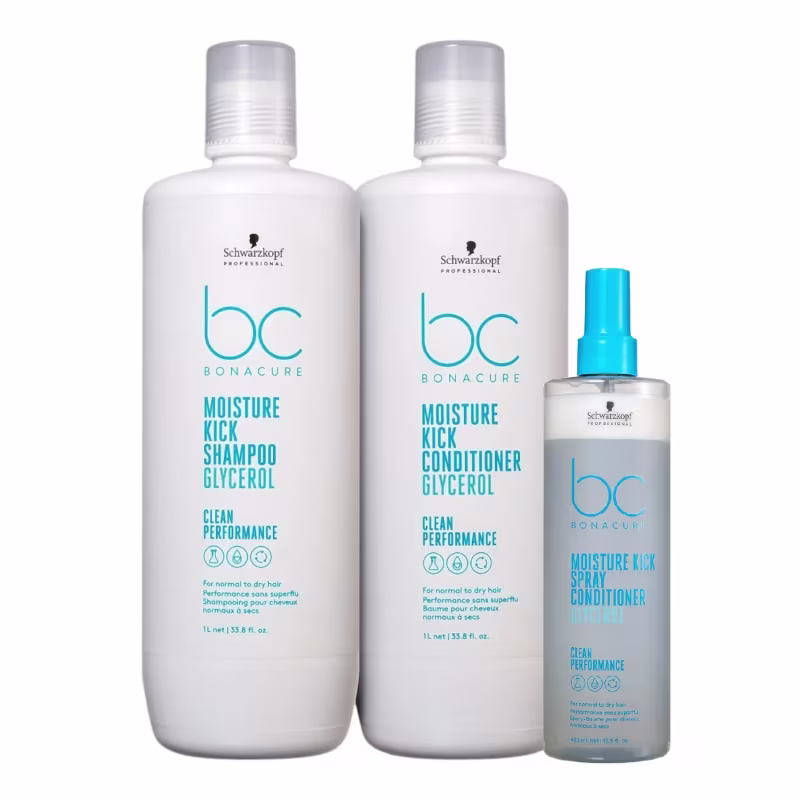 Kit Schwarzkopf Professional BC Moisture Kick Glycerol - Shampoo 1L + Condicionador 1L + Spray Conditioner 200ml