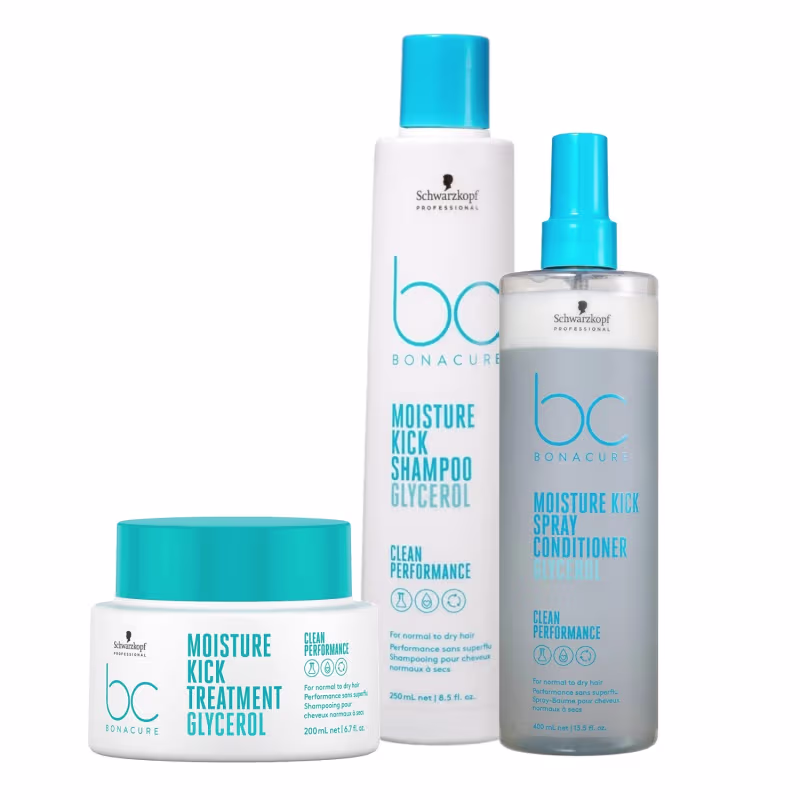 Kit Schwarzkopf Professional BC Bonacure Moisture Kick Glycerol - Shampoo 250ml + Spray Conditioner 200ml + Máscara 200ml