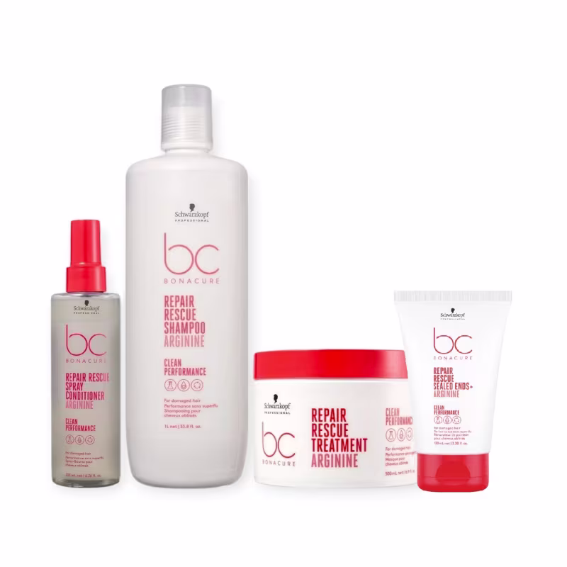 Kit Schwarzkopf Bc Repair Rescue - Shampoo 1L + Máscara 500g + Sealed Ends 100ml + Spray Conditioner 200ml