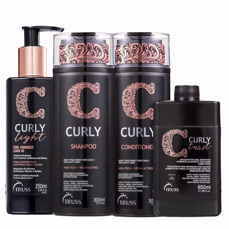 Kit Truss Curly - Shampoo 300ml + Condicionador 300ml + Leave-In Twist 650ml + Leave-In Light 250ml