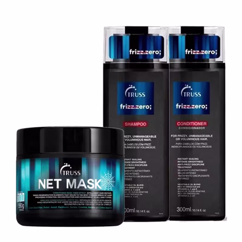 Kit TRUSS Frizz Zero Net Mask Trio, 3 produtos.