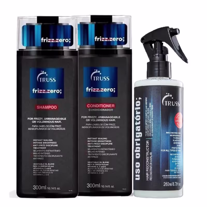 Kit Truss Frizz Zero - Shampoo 300ml + Condicionador 300ml + Uso Obrigatório Spray 260ml