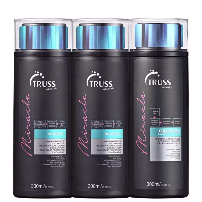 Kit TRUSS Miracle Trio Care, 3 produtos.