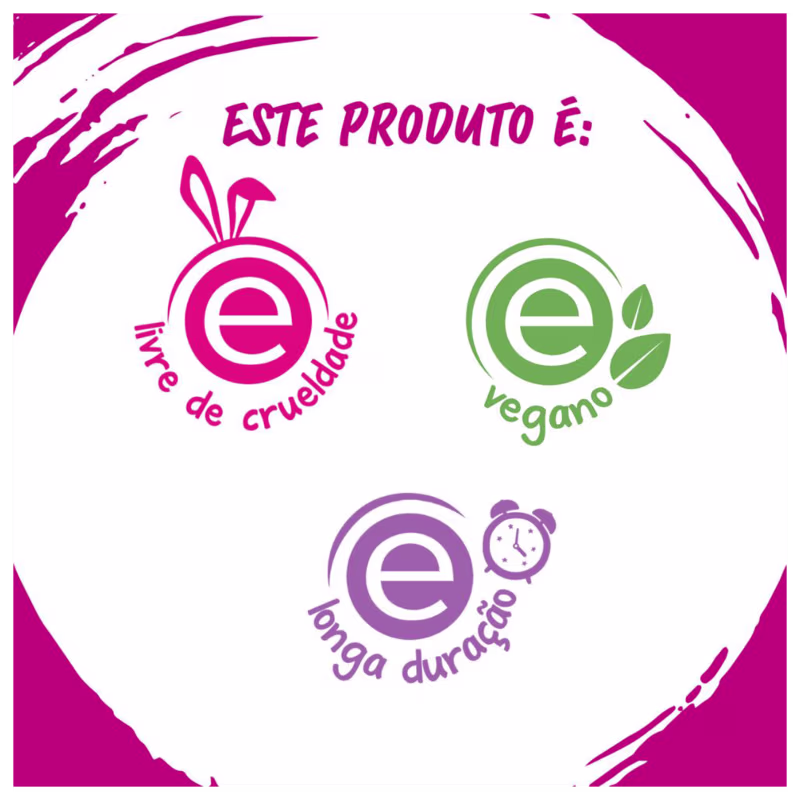Longa duração, livre de crueldade e vegano.