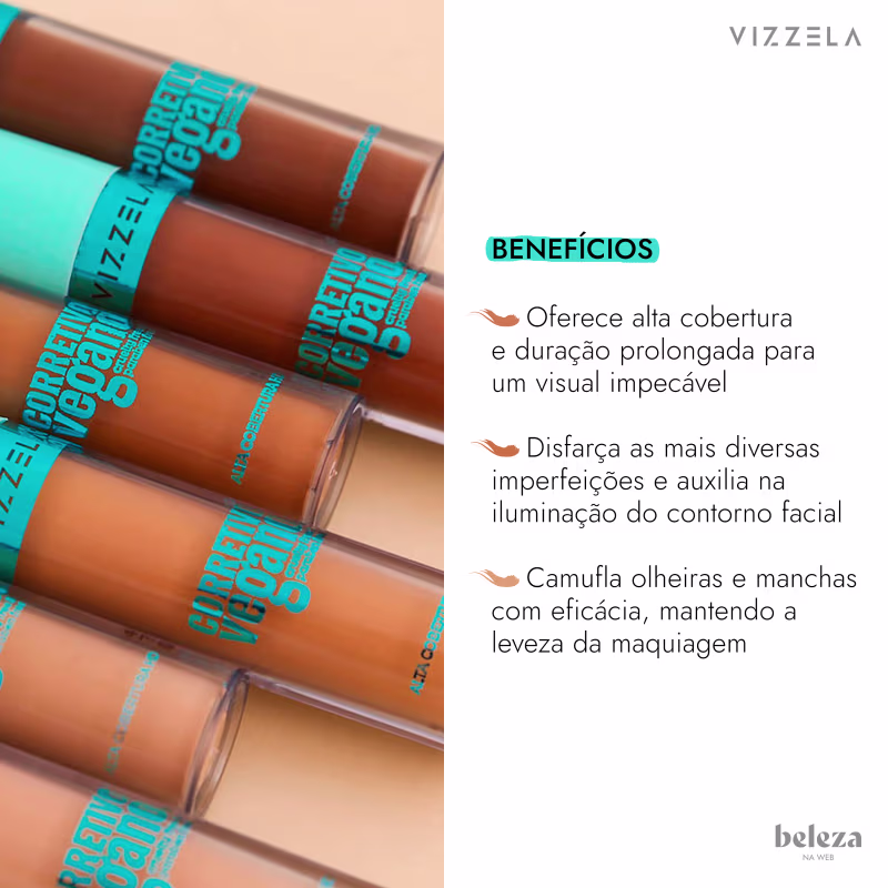 BENEFÍCIOS
Oferece alta cobertura e duração prolongada para um visual impecável
Disfarça as mais diversas imperfeições e auxilia na iluminação do contorno facial
Camufla olheiras e manchas com eficácia, mantendo a leveza da maquiagem