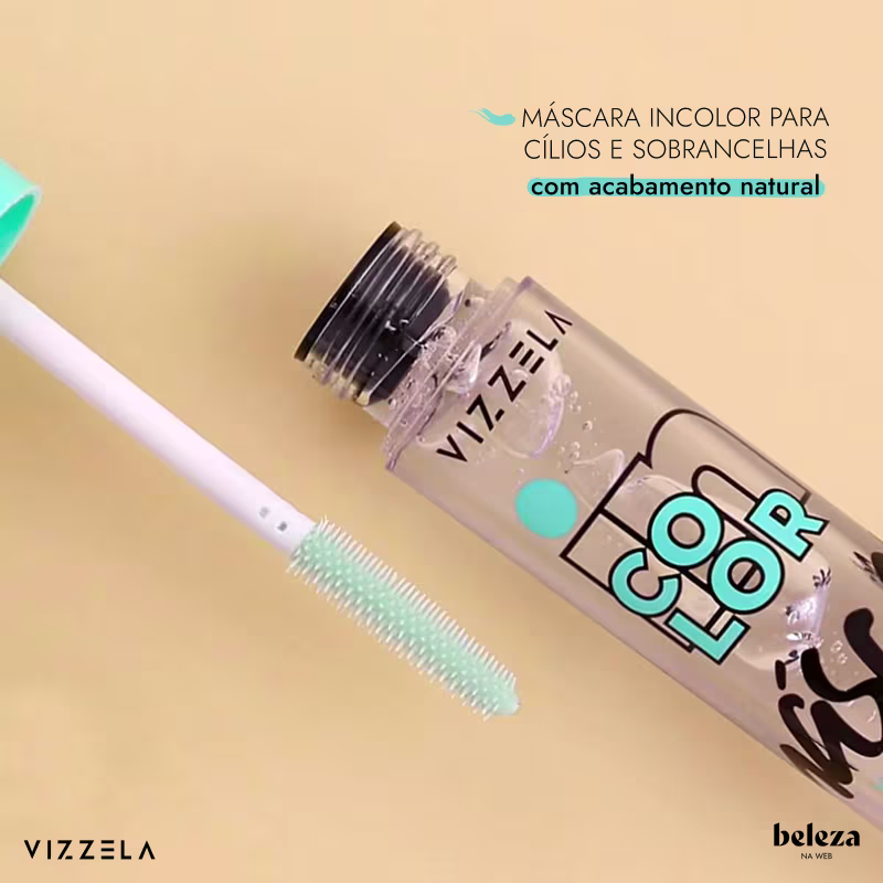 Máscara incolor para cílios e sobrancelhas com acabamento natural, da marca Vizzela.
