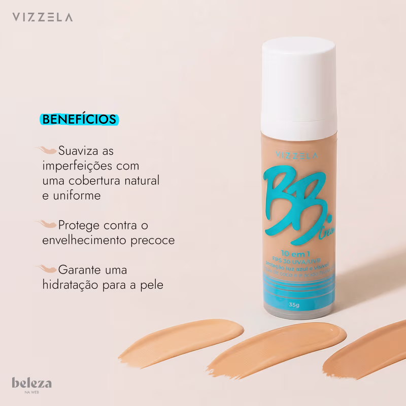 Benefícios: Suaviza as imperfeições com uma cobertura natural e uniforme. Protege contra o envelhecimento precoce. Garante uma hidratação para a pele.