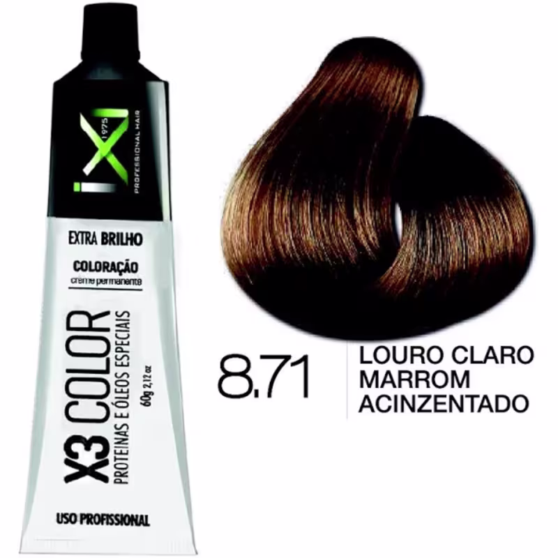 Coloração X3-Color 60g 8.71 Louro Claro Marrom Acinzentado