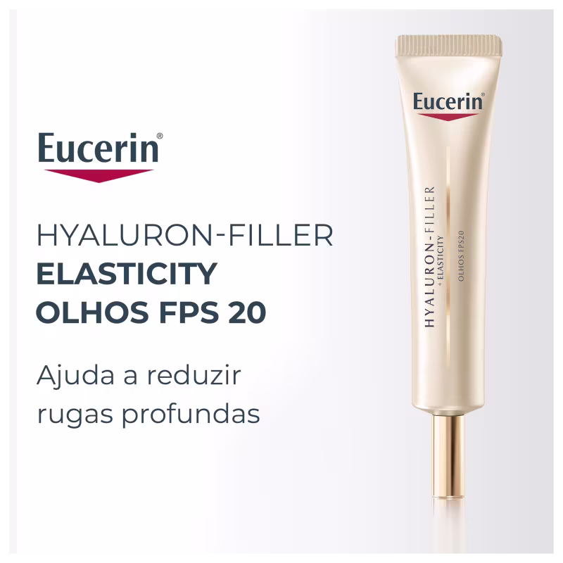 Tubo de creme Eucerin Hyaluron-Filler Elasticity com FPS 20, que ajuda a reduzir rugas profundas.