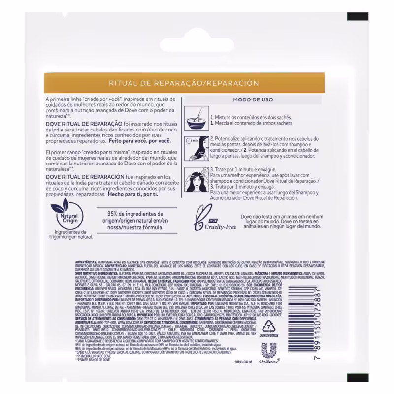 Dove Nutritive Secrets Ritual de Reparação 1 Minuto - Sachê de Tratamento 23ml