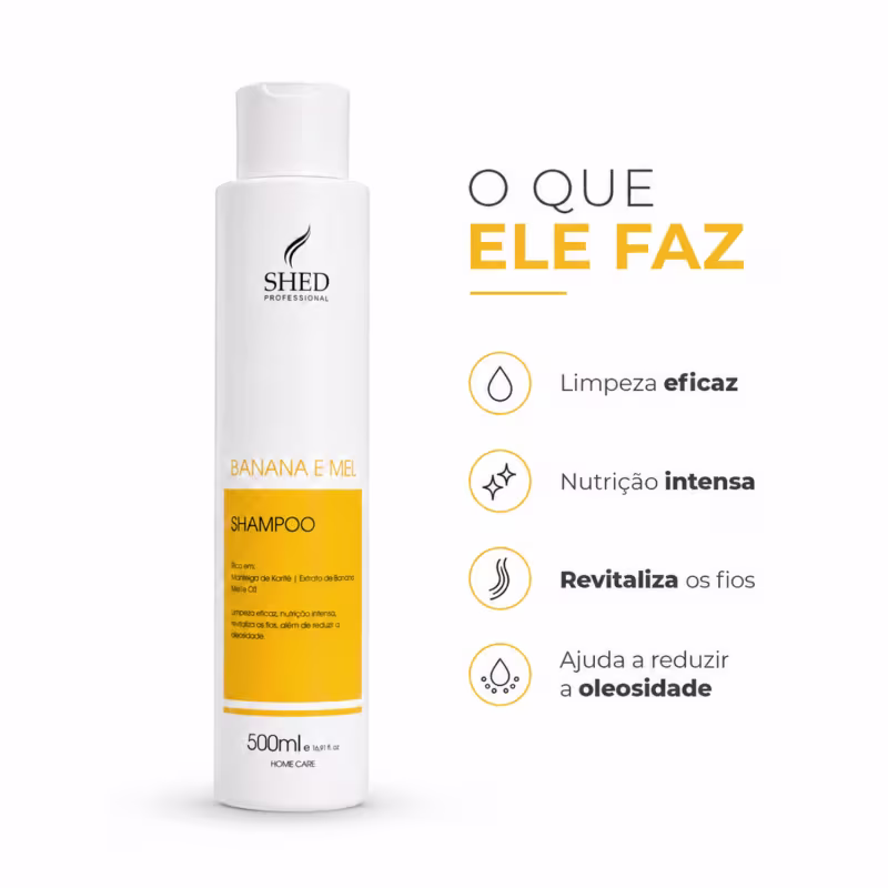 Shampoo 500ml Banana e Mel Nutrição e Reposição Lipídica | Shed Professional