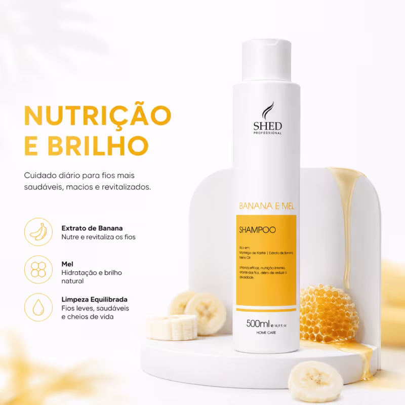 Shampoo 500ml Banana e Mel Nutrição e Reposição Lipídica | Shed Professional