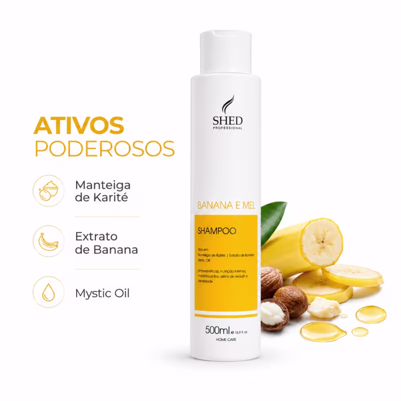 Shampoo 500ml Banana e Mel Nutrição e Reposição Lipídica | Shed Professional