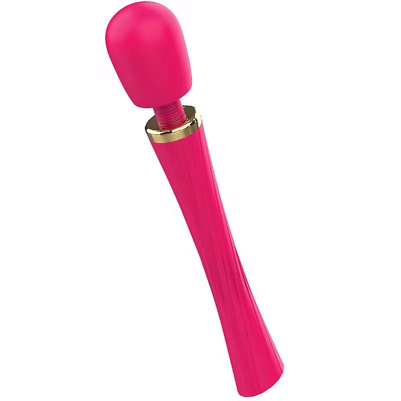 Vibrador rosa com haste rígida e acabamento dourado, projetado para estimulação íntima. Produto da marca Sexy Import, com design compacto e ergonômico.