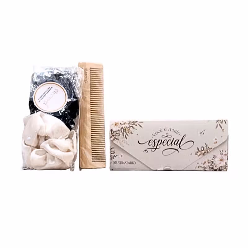 Kit Anti-frizz Pente de Bambú e Scrunchies Aromá (3 itens)