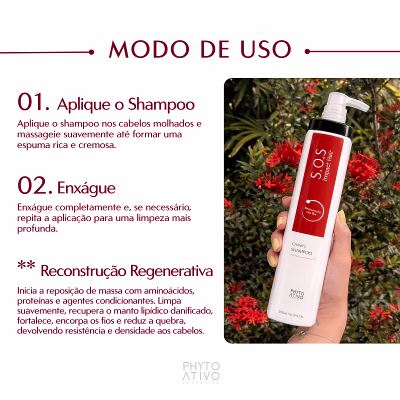 Shampoo SOS Impact Hair Reposição de Massa e Densidade Phyto Ativo 500ml