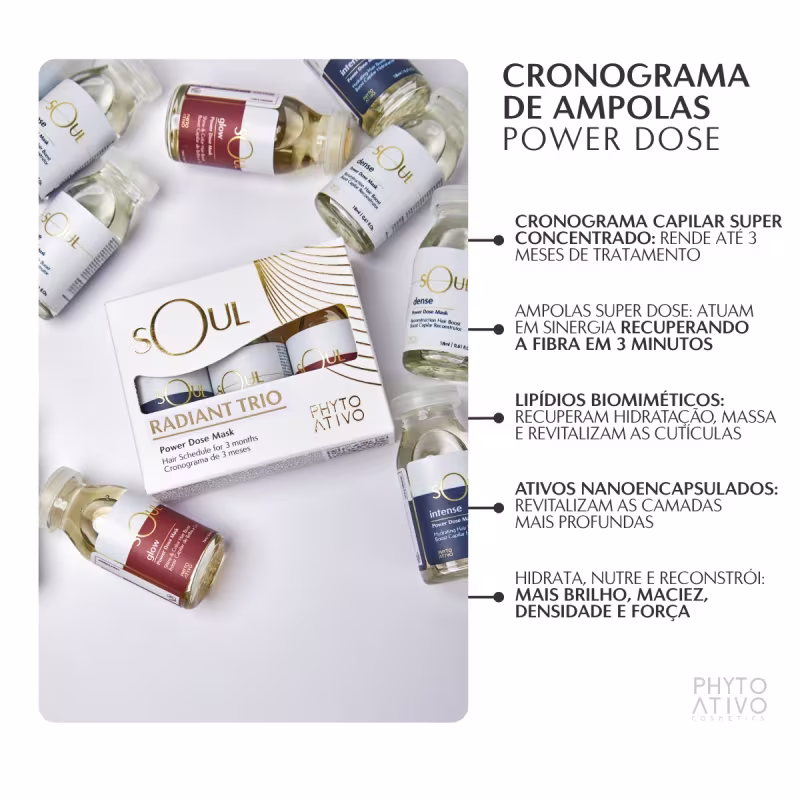Kit Soul Radiant Ampolas Phyto Ativo Tratamento Capilar 3 Unidades