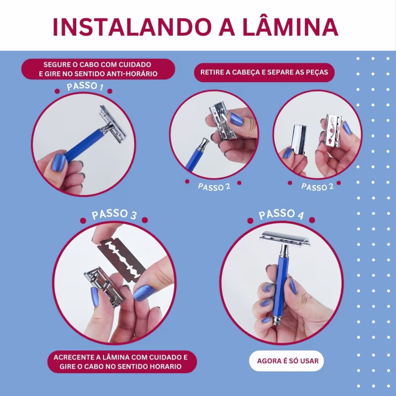 Kit NYBC Beauty Aparelho de Barbear Aço Inox + Cabo Azul, 10 unidades.