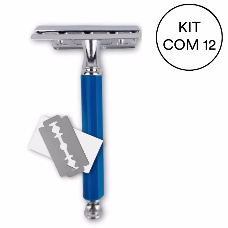 Kit NYBC Beauty Aparelho de Barbear Aço Inox + Cabo Azul, 12 unidades.