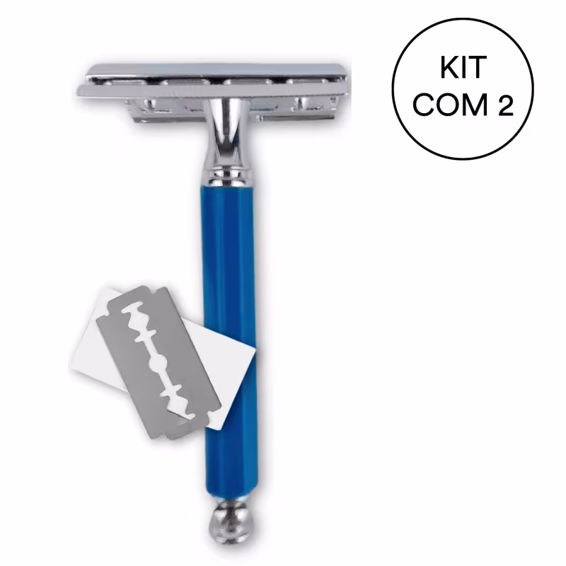 Kit NYBC Beauty Aparelho de Barbear Aço Inox + Cabo Azul Double, 2 unidades.