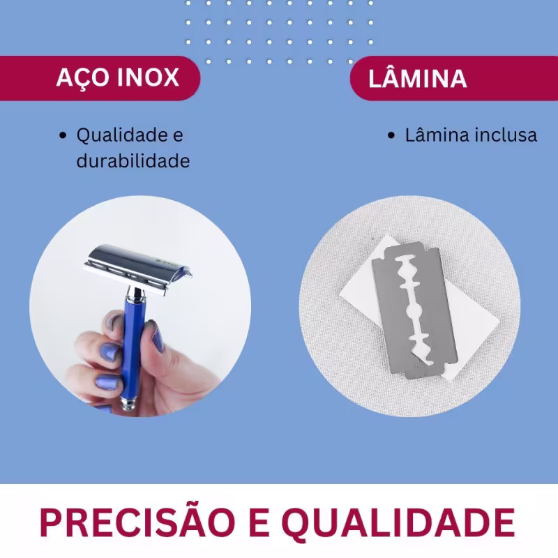 Kit NYBC Beauty Aparelho de Barbear Aço Inox + Cabo Azul Quarteto, 4 unidades.