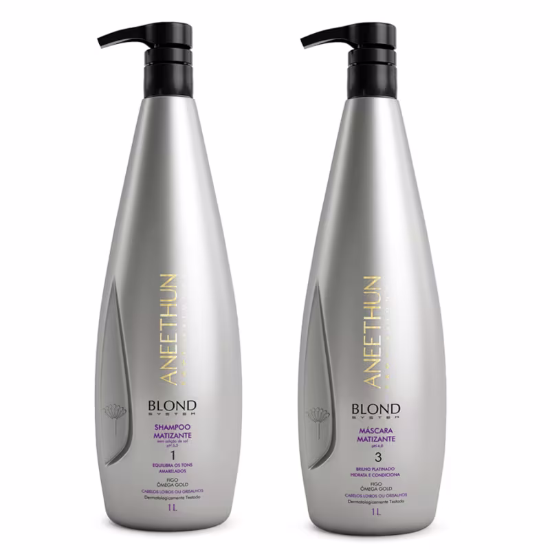 Kit Matizante Blond System Shampoo + Máscara para Cabelos Loiros ou Grisalhos - Aneethun (02 Produtos)