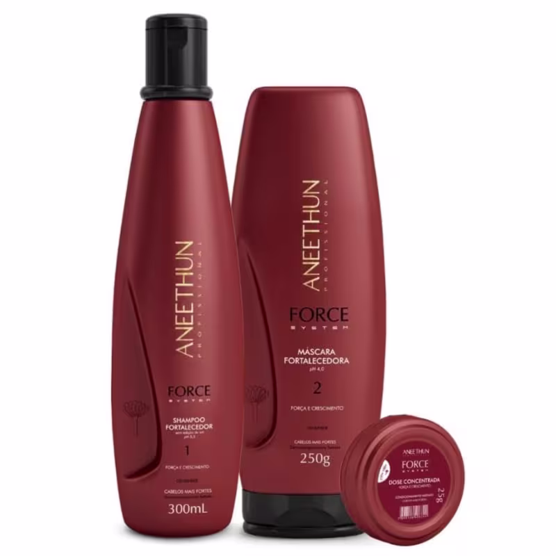 Kit Force System Aneethun Shampoo, Máscara e Dose Fortalecedora.Proteção Térmica e Reconstrução Profunda.