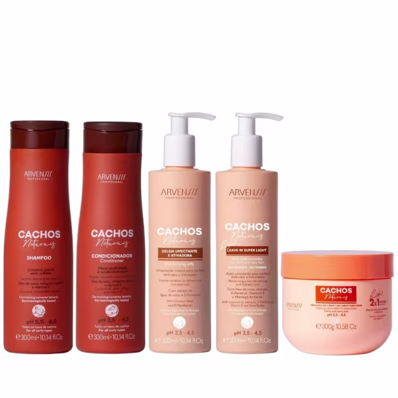 Kit Arvensis Cachos Naturais - Shampoo & Condicionador + Geleia Light & Leave-In Light 300ml & 2x1 Light 300g