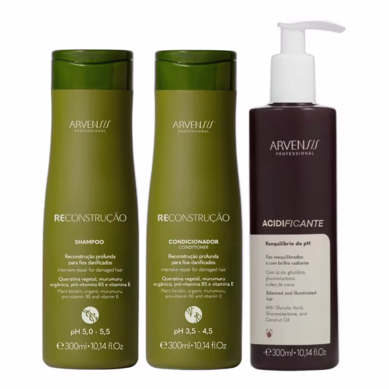Kit Arvensis Reconstrução - Shampoo 300ml + Condicionador 300ml + Acidificante 300ml