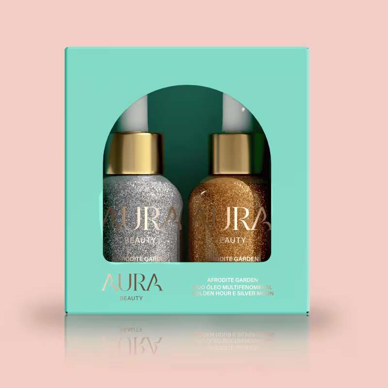 Duo Óleo Iluminador Aura Beauty Jade Picon Dourado Prata 2x30ml